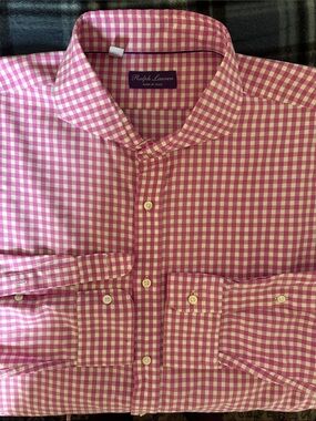 Ralph Lauren Purple Label Pink/White Gingham Check Men’s Dress Shirt Size 17.5